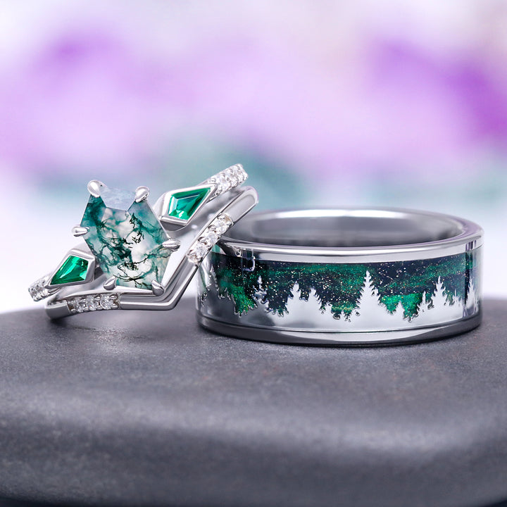 Northern Lights Starry Night Wedding Band in Tungsten (8mm)