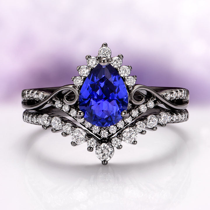 Faye Cornflower Sapphire Engagement Ring Set in Black Ruthenium