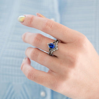 Faye Cornflower Sapphire Engagement Ring Set in Black Ruthenium