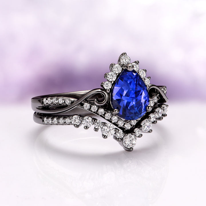 Faye Cornflower Sapphire Engagement Ring Set in Black Ruthenium