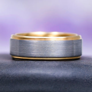 Minimalist Tungsten Wedding Ring- Two-Tone Silver & Gold Band (8mm)