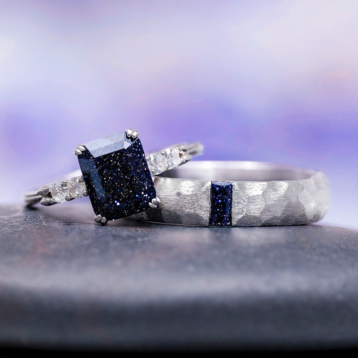 Starry Night Engagement Ring in Sterling Silver (Hidden Halo)