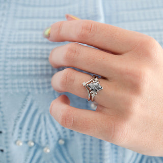 Gray Moissanite Crescent Moon Engagement Ring Set in Sterling Silver