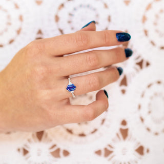 Violet Hexagon Lab Sapphire Ring in Sterling Silver