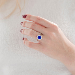 Iconic Princess Diana Blue Sapphire Ring in Sterling Silver