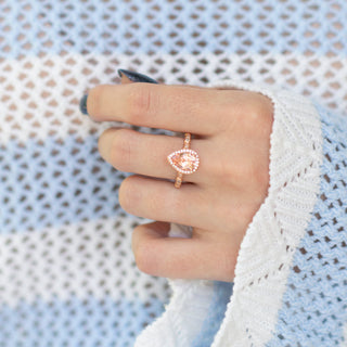 Teardrop Natural Morganite Engagement Ring in 14K Solid Rose Gold