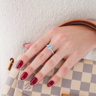 Cushion Cut Aquamarine Ring in Sterling Silver (Hidden Halo)