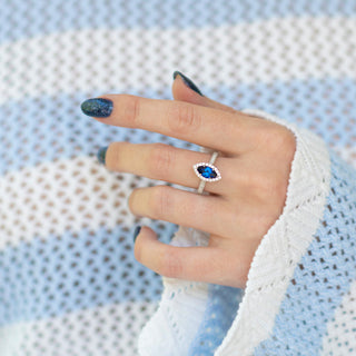 Valeria Marquise Halo Blue Sapphire Ring- Sterling Silver
