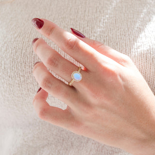 Iris Oval Moonstone Engagement Ring in 14K Solid Yellow Gold