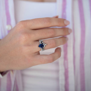 Unique blue sandstone engagement ring by Aquamarise