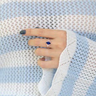 Adeline Marquise Cut Blue Sapphire Flower Ring in 14K Rose Gold Vermeil