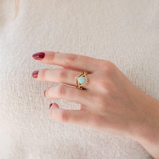 Teardrop White Fire Opal Ring Set in 14K Yellow Gold Vermeil