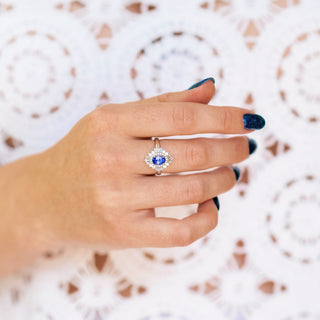 Victoria Art Deco Tanzanite Engagement Ring in Sterling Silver