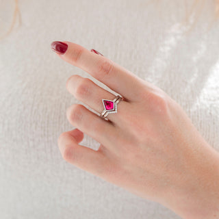 Minimalist Kite Cut Bezel Lab-Grown Ruby Ring Set in Sterling Silver