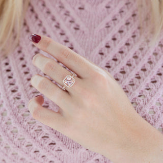 Belle Cushion Cut Natural Morganite Engagement Ring in 14K Solid Rose Gold