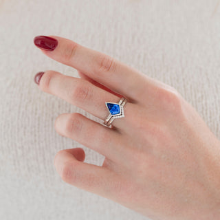 Kite Cut Natural Tanzanite Bezel Engagement Ring Set in 14K White Gold