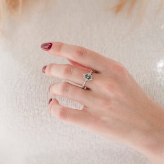 Green Moss Agate Engagement Ring in 14K White Gold