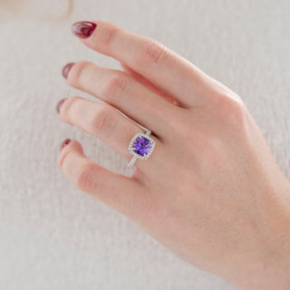 Belle Cushion Cut Natural Amethyst Ring in Sterling Silver