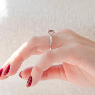 Emerald Cut Morganite Engagement Ring in Sterling Silver (Hidden Halo)