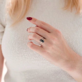 Hexagon Galaxy Raw Salt & Pepper (Herkimer) Diamond Ring- Sterling Silver