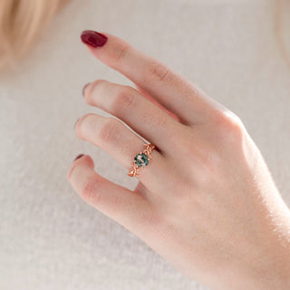 Natural Moss Agate Leaf Ring- 14K Rose Gold Vermeil