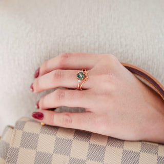 Natural Hexagon Moss Agate Engagement Ring Set- 14K Rose Gold Vermeil