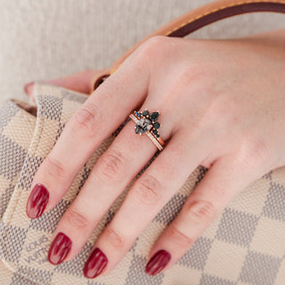 Rutilated Quartz & Black Onyx Ring Set- 14K Rose Gold Vermeil