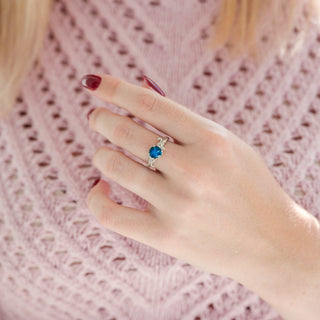 Natural London Blue Topaz Leaf Ring- Sterling Silver