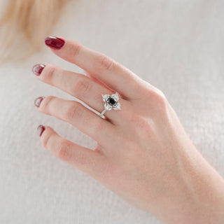 Stella Black Moissanite Engagement Ring in 14K White Gold