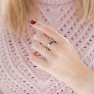 Green Moss Agate & Natural Australian Fire Opal Ring in Sterling Silver