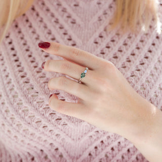 Green Moss Agate & Natural Australian Fire Opal Ring in Sterling Silver