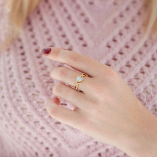 Entwined Natural Australian Opal Engagement Ring in 14K Solid Yellow Gold