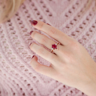 Hexagon Cut Lab-Grown Ruby Engagement Ring Set in 14K Rose Gold Vermeil