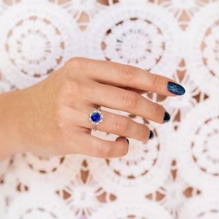 Cushion Cut Blue Sapphire Engagement Ring in Sterling Silver