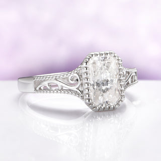 Lab Grown Diamond Engagement Ring in 14K White Gold (IGI Certified) by Aquamarise Gold, featuring an intricate filigree band with a radiant cut stone from the Solid Gold Engagement Rings collection.