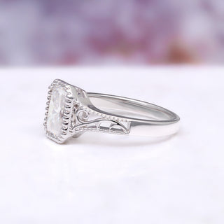 Lab Grown Diamond Engagement Ring in 14K White Gold (IGI Certified) by Aquamarise Gold, featuring delicate filigree details on a polished white gold band for a unique, elegant design.
