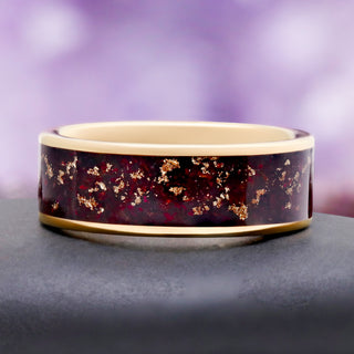 Close-up of the crushed rose petal and gold leaf inlay