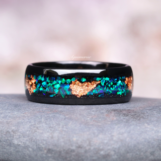 Skye Kite®  Peacock Fire Opal & Emerald Couples Ring Set