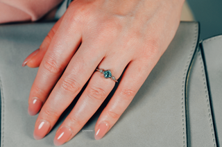 Princess Cut Green Moss Agate Ring in Sterling Silver
