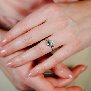 Natural Green Moss Agate Leaf Engagement Ring in Sterling Silver