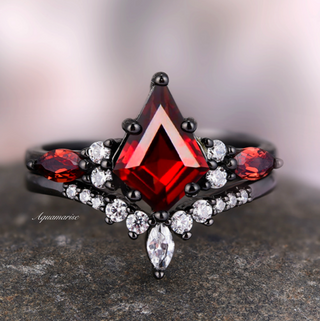 Skye Kite® Natural Red Garnet Kite Engagement Ring Set in Black Rhuthenium