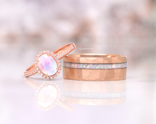 Moonstone Hammered Wedding Band in Rose Gold Tungsten Carbide (8mm)