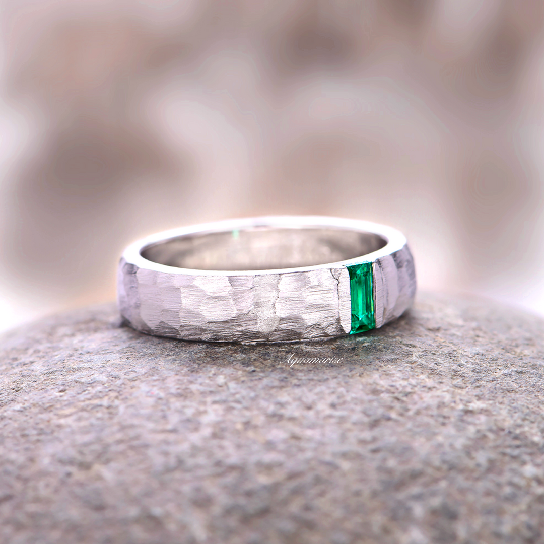 Emerald Wedding Band- 5.5MM 925 Sterling Silver