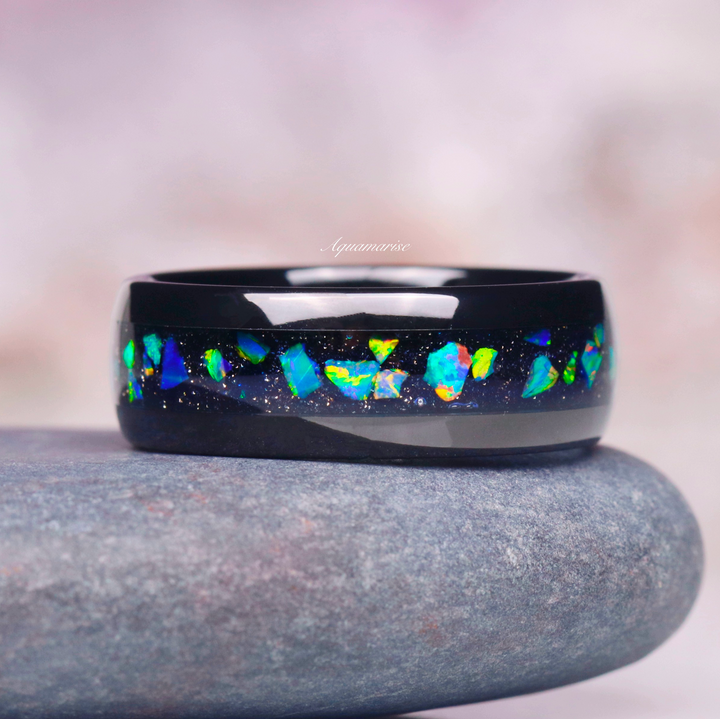 Lilith Coffin Cut Emerald & Green Fire Opal Couples Ring