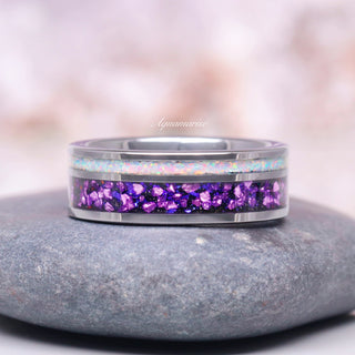 Amethyst & Galaxy Fire Opal Couples Ring Set