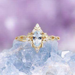 Siren Queen Marquise Aquamarine Lotus Ring by Aquamarise, close-up of the lotus setting