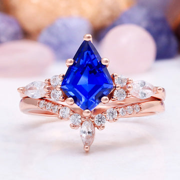 Skye Kite® Cornflower Sapphire Kite Engagement Ring Set- 14K Solid Rose Gold