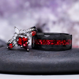 Skye Kite® Natural Red Garnet Couples Ring Set – shown on hand