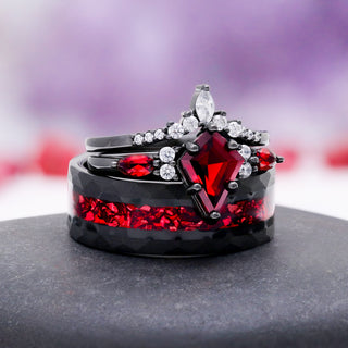 Skye Kite® Natural Red Garnet Couples Ring Set – side profile view