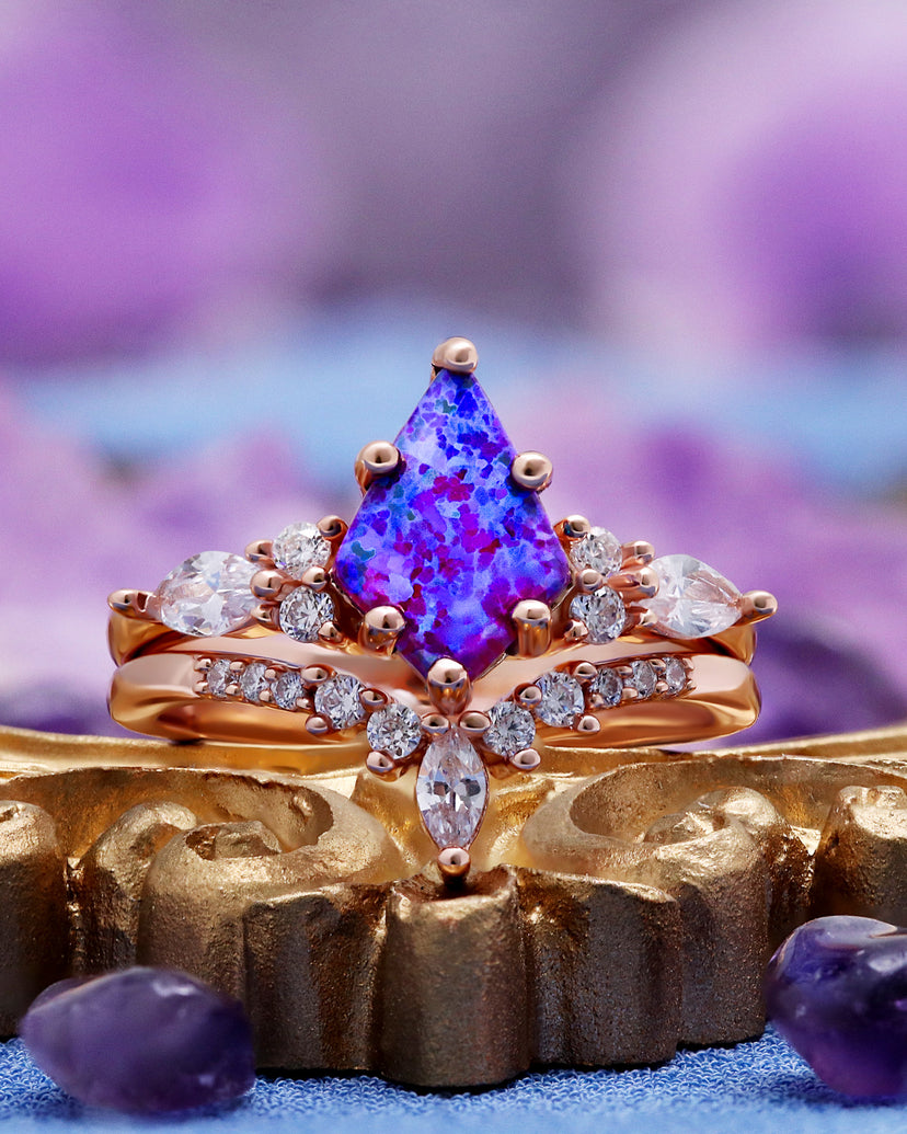 Skye Kite Purple Fire Opal Bridal Ring Set by Aquamarise